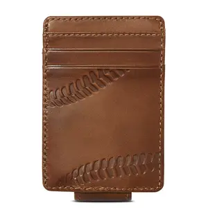 Baseball Magnetic Front Pocket Card Holder Wallet Men Leather