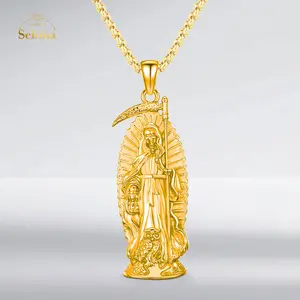 Sebina La Santa Muerte Necklace for Men Women Sterling Silver Skull Memento Mori Necklaces Pendant Grim Reaper Skull Jewelry