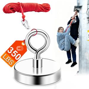 Strong Neodymium Fishing Magnets 350 Lbs Pulling Force Rare Earth Magnet Large Kit Universal for River Retrieving with 33 Ft Rope