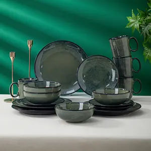 8/16-Piece Dinnerware Set, Suitable for 2/4 People, Scratch-Resistant, Microwave-Safe and Dishwasher-Friendly Porcelain Plates and Bowls Set, Tableware Set, Dinner Plate Set - Fog Green Glaze
