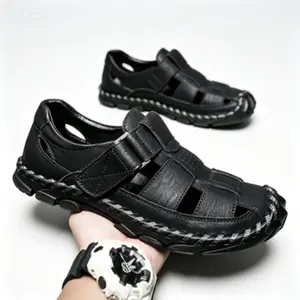Men's Handmade Stitched Retro Sports Sandals | Breathable Soft Sole Velcro Outdoor & Beach Footwear