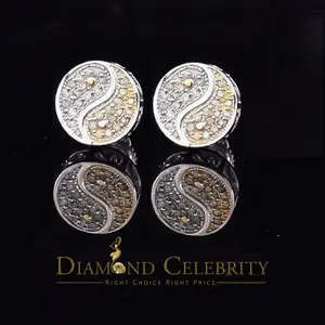 Diamond Celebrity's 0.15ct Diamond Silver White 2 tone Men's & Women's Yin And Yung Round Earrings