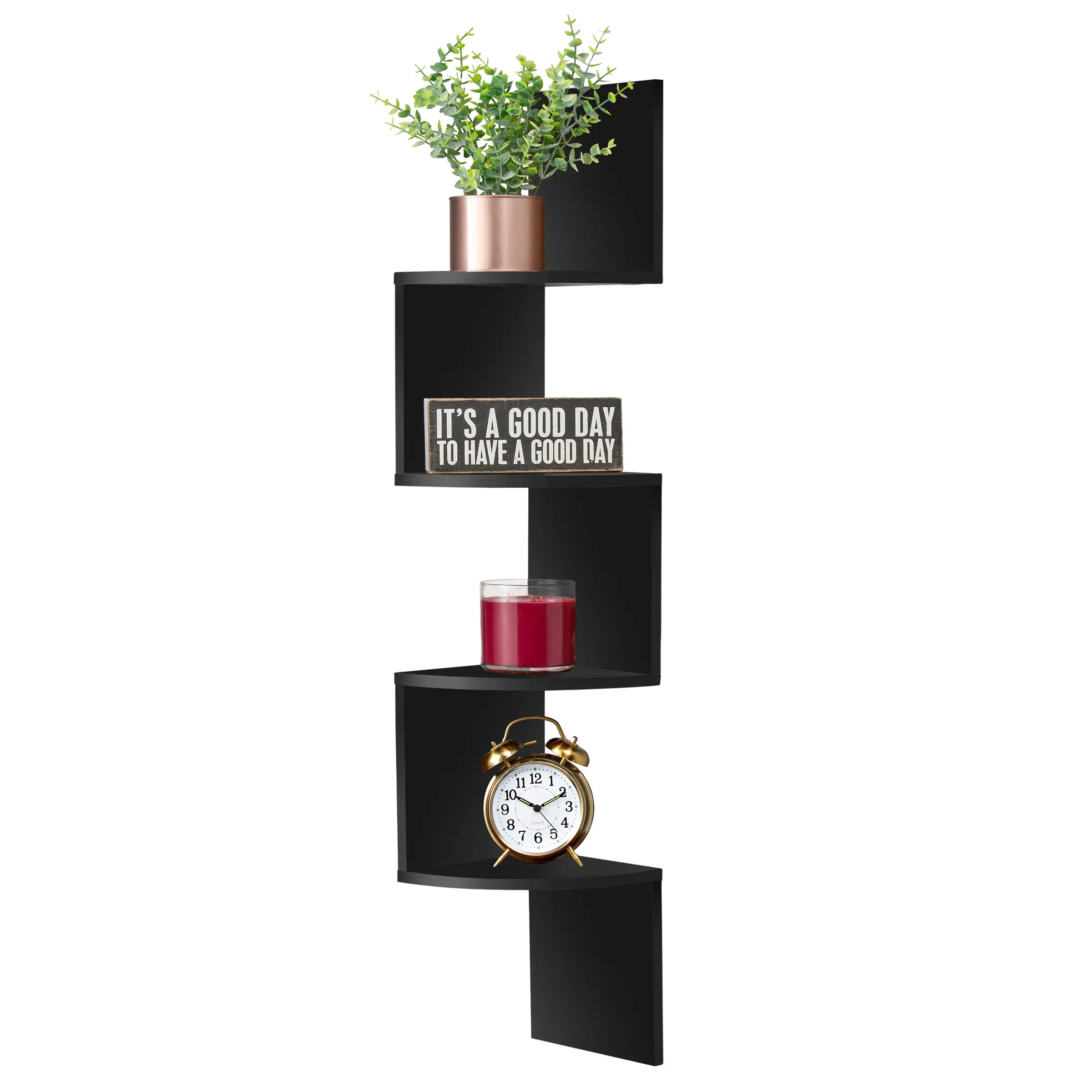5-Tier Zig Zag Geometric Corner Wall Book Shelf Unit Decor Wall Mounted Organizer