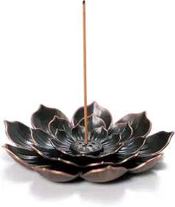 Large Incense Holder for Sticks – Brass Lotus Incense Stick Holder with Detachable Ash Catcher, Anti-Ash Spilling Design