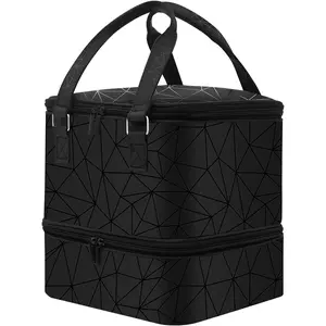 Double-layer Nail Polish Organizer Case - Hold 42 Bottles of Nail Polish & Nail Lamp, Portable Nail Kit Bag with Handle,Nail Organizer Bag for Nail Professional Travel (Black, 42 bottles-L)