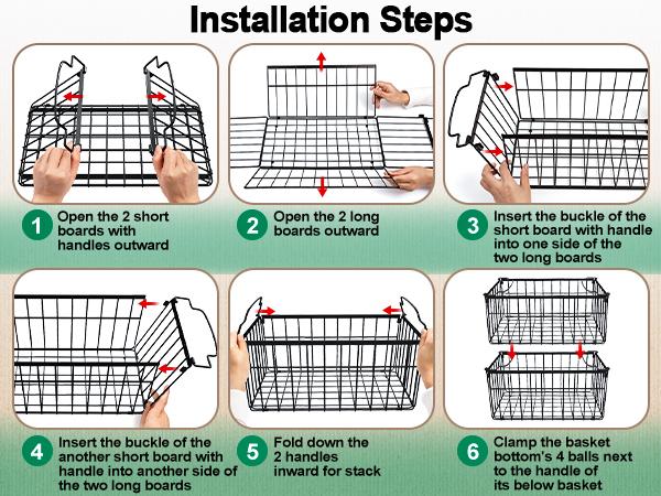StowCraft Upgraded Freezer Organizer Bins 4 Pack MAX Capacity Stackable Baskets for 5/7 Cu.FT Deep Freezers Sturdy Rust-Proof Metal 15.1"x8"x7" Airflow-Friendly Cooling Foldable Handles Open Wire Design