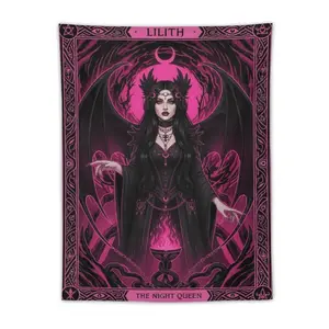 Gothic Tarot Card Tapestry The Devil The Witch Cat Goddess Lilith Wall Hanging Dark Aesthetic Home Decor