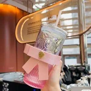 Starbucks overseas 2024 ombre pink sakura glass tumbler Venus focus & bow collar