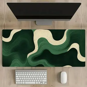 Green Wave Pattern Mouse Pad, Rectangle Gaming Mouse Pad, Non-Slip Rubber Base Stitched Edge Desk Pad for Laptop Desktop, Office Desk Accessories, Desktop Accessory