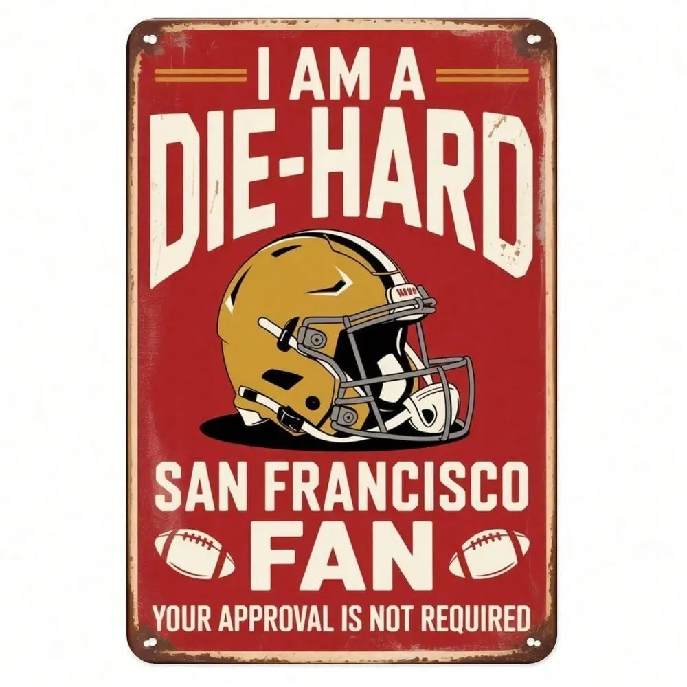 San Francisco 49ers Tin Sign Vintage Metal Wall Decor, 49ers Football Helmet Tin Sign For Home Bar Kitchen Bedroom Dorm Bathroom, Vintage Garage Signs, Home Decor Products