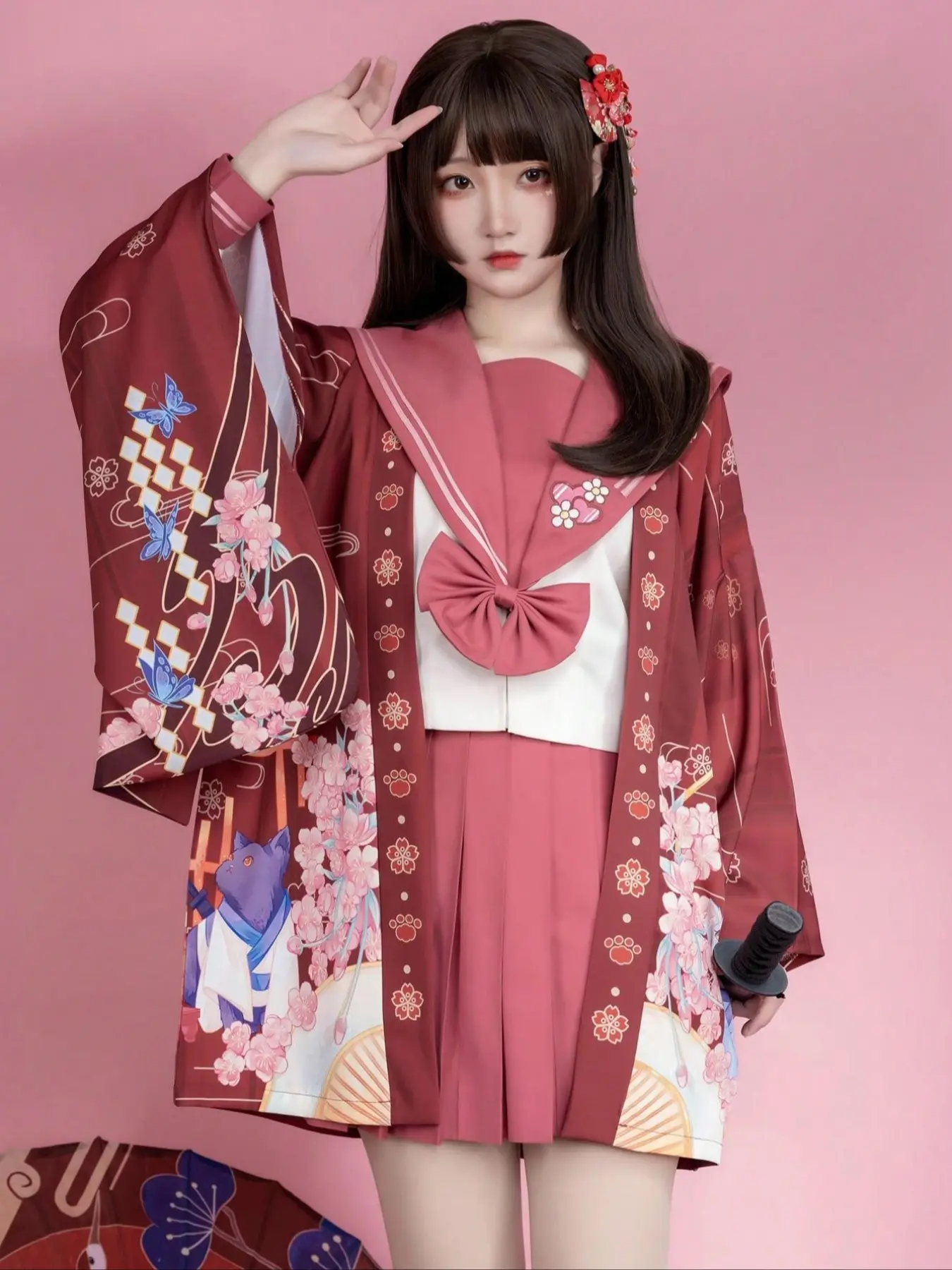 Japanese Style Woven Thin Coat, Anime Cosplay Kimono Jacket, Cute Lolita Bathrobe Cardigan, Traditional Hanfu Seven-Sleeve Shawl, Summer Outerwear
