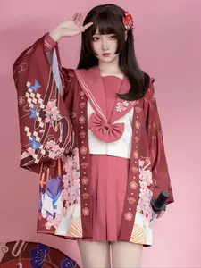 Japanese Style Thin Coat, Anime Cosplay Kimono Jacket, Cute Lolita Bathrobe Cardigan, Traditional Hanfu Seven-Sleeve Shawl