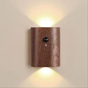 Wooden Wall Mounted Light, USB Rechargeable Motion-Sensor Wall Light, Smart Night Light for Home Living Room Bedroom Kitchen, Lamp, Dimmable Wall Lamp, Home Decoration Lamp, Home Lighting