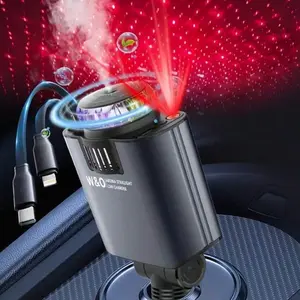 3-In-1 Car Charger: Perfume Machine, Purple Starry Sky Ceiling Light, Dual Retractable Cable for Air Freshener & Atmosphere