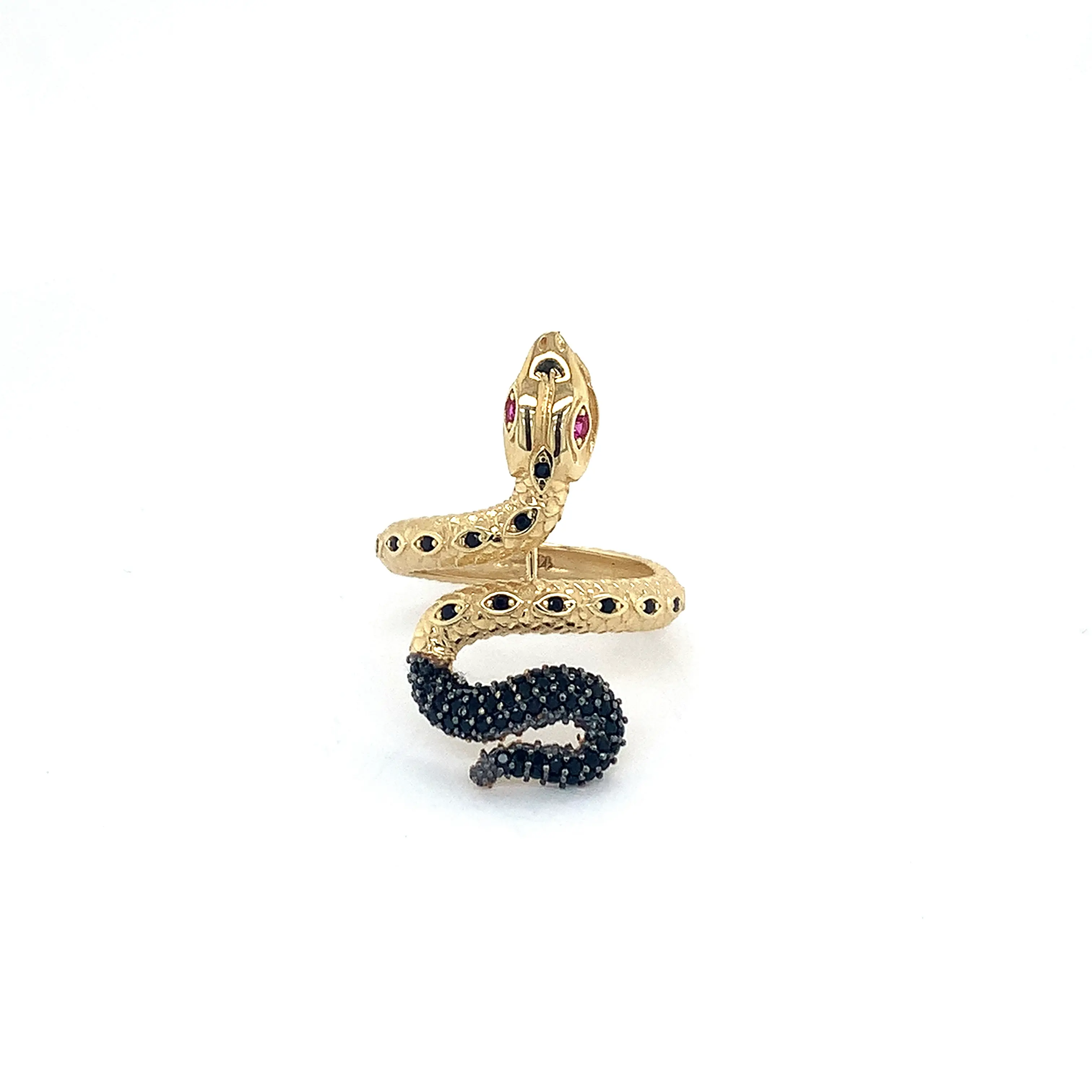 14K Gold Black Venom Snake Ring