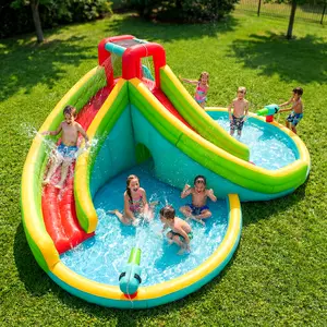 VOWNER Inflatable Bounce House with Slides, Inflatable Water Slide for Kids Backyard, Bounce Water Prak with Air Blower, Splash Pool, Water Cannon, Climbing Wall, Outdoor Backyard Water Park