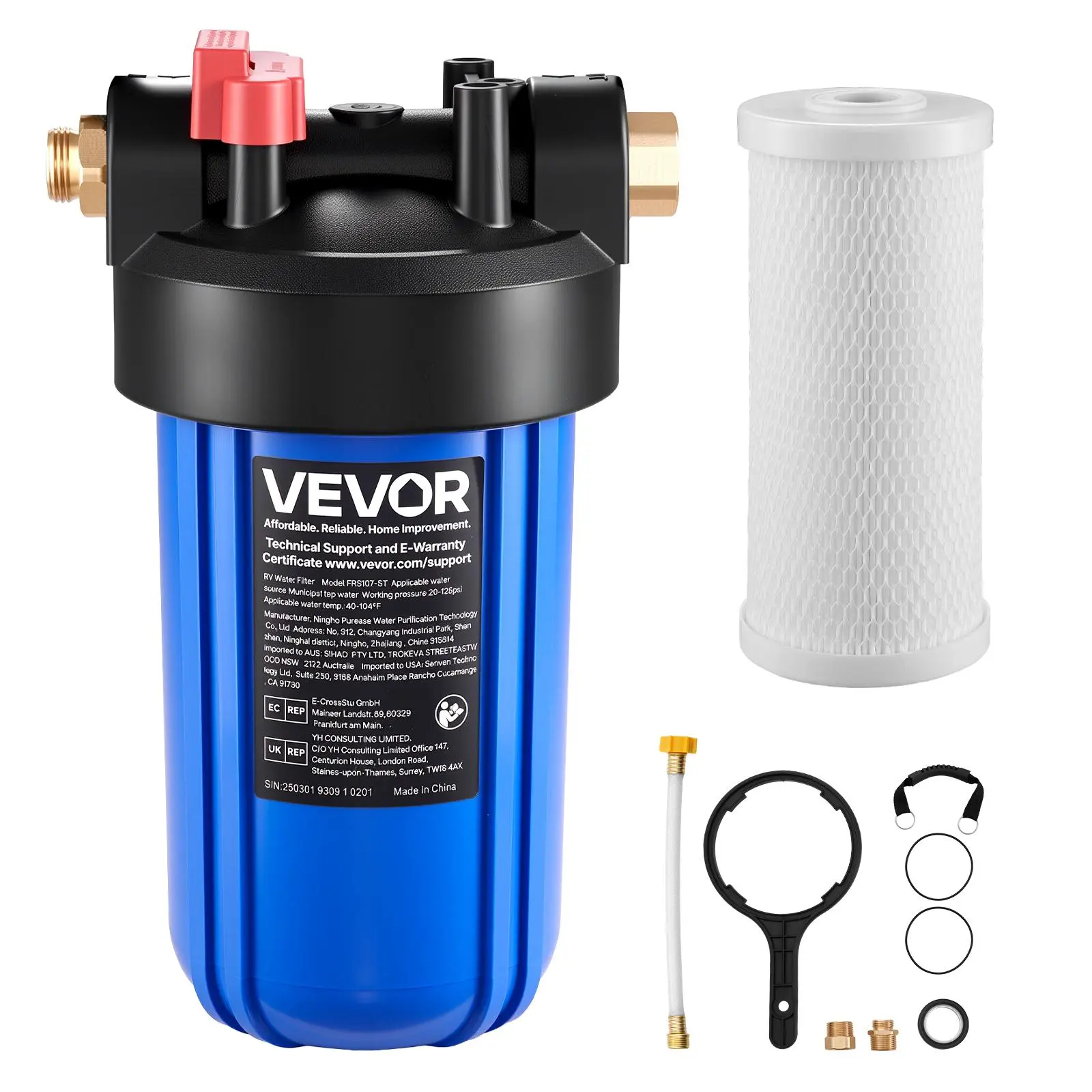 【Summerfinds】VEVOR RV Home Water Filter System with 4-Stage Composite Activated Carbon Cartridge, 8000 Gal Capacity, 3.2 GPM Flow Rate, Replacement for Campers, Removes Sediments, Chlorine, Bad Tastes, Odors & Most Contaminants, Water Filter Replacement