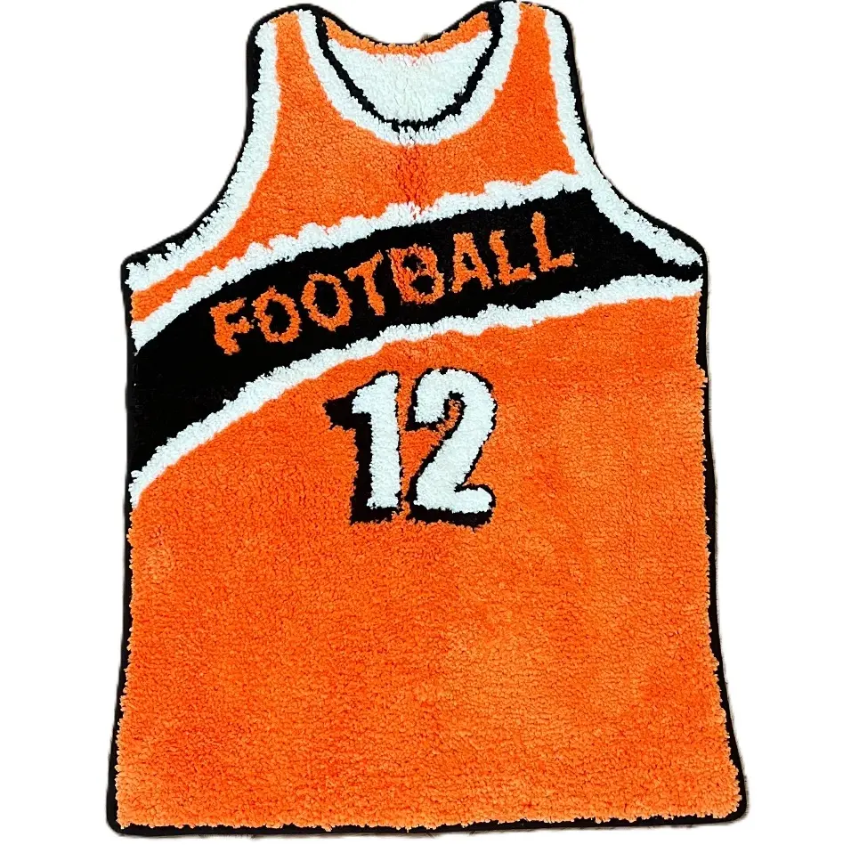 Football Jersey Shaped Tufted Rug, Orange Number 12 Sports Tank Top Plush Fluffy Area Mat, Non-Slip Absorbent Sport Themed Doormat, Cool Athletic Floor Carpet, Trendy Aesthetic Bedroom Entryway Decor, Unique Sporty Decorative Rug