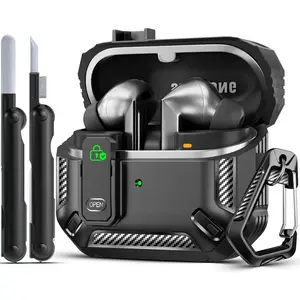 Compatible with Samsung Galaxy Buds 3/3 Pro Case,with Secure Lock Clip & Cleaning kit Full Body Shockproof Carbon Fiber Protection Design