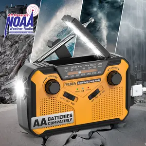 PRUNUS J-369 11100mWh Emergency Weather Radio, AA Batteries/Hand Crank/Solar/USB Charging, NOAA/AM/FM, LED Flashlight and Reading Lamp,SOS Alarm & Flashlight
