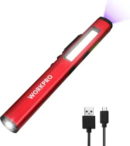 #SpringGlowUp WORKPRO Rechargeable Pen Light, 450 Lumen LED Flashlight with 365 nm UV Black Light, Multifunctional Penlight for Mechanic Emergency Outdoor