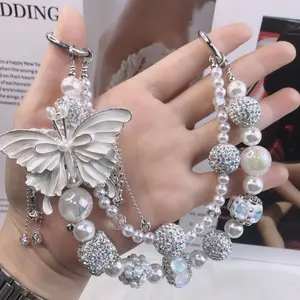 Hot-selling new tassel butterfly phone chain, heavy-duty diamond-embellished double-layer phone pendant, versatile bag chain, bestseller