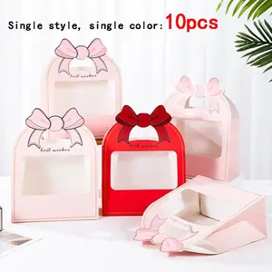 10pcs Bow Window Gift Box, Flower Packaging Box for Mother's Day & Anniversaries, DIY Bouquet Box, Florist Use