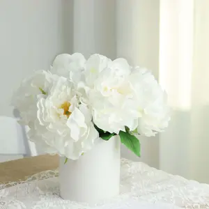 2 Pack White Artificial Silk Peony Bouquets, Real Touch Peony Flowers, 17"