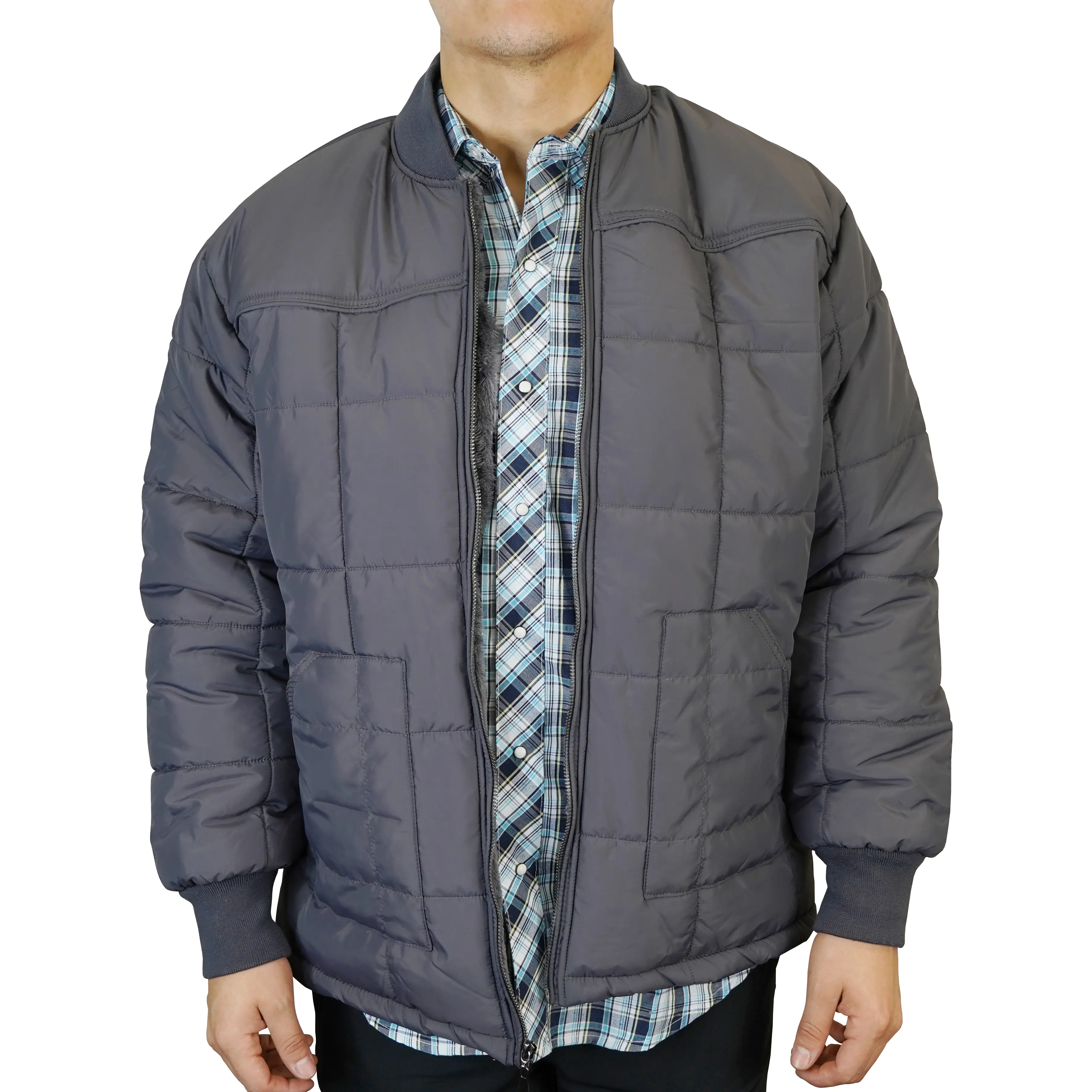 Men's Gray Western Cut Puffer Jacket Full Zip