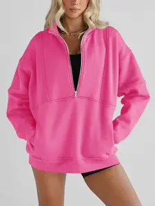 Fisoew Womens Sweatshirts Half Zipper Crop Pullover Funnel Neck Fleece Lined Zip Up Long Sleeve Tops Thumb Hole