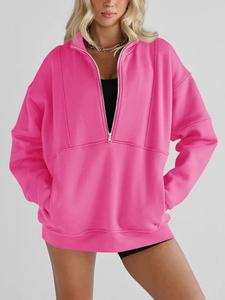 FISOEW Women's Sweatshirt, Casual Fleece-Lined Cropped Pullover with a Half-Zip Collared Funnel Neck and Thumb Holes