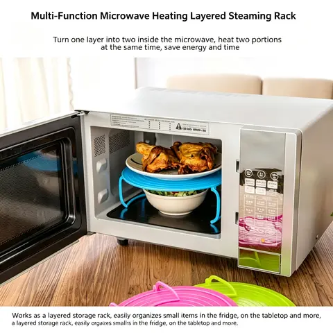 Microwave Plate Stacker, 3-in-1 Plastic Microwave Plate Holder Food Splatter Cover Carrying Tray with Foldable Handles for Bowls, Plates
