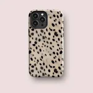 This durable, shock-absorbing, glossy 2-in-1 phone case features a black dotted velvet pattern and is compatible with iPhone 17, 16, 15, 14, 13, 12, 11, X, and Samsung models. It makes a great holiday gift for friends or family.