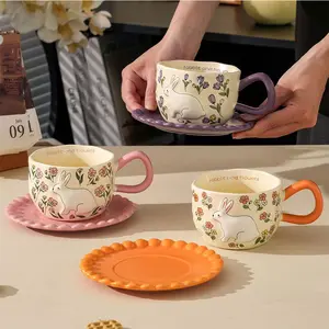 Creative Rabbit Coffee Cup Set, High Aesthetic Gift Mug, Unique Design Ceramic Home Use, Stylish Tea Cups for Daily Use