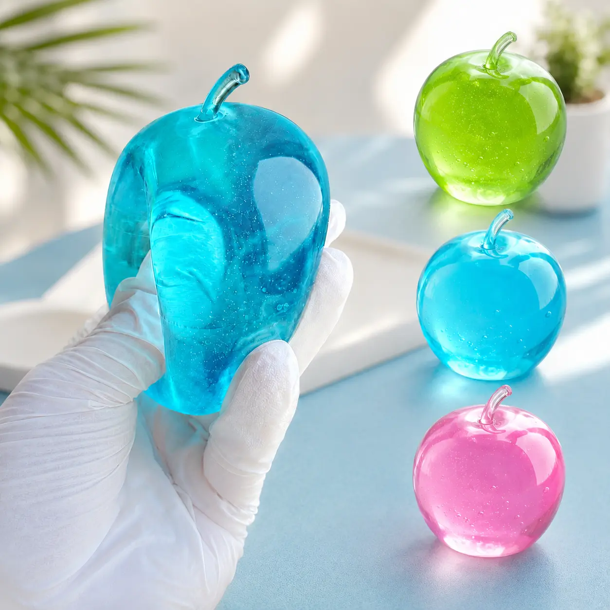 Apple Coconut Oil Squishy Toy 1-Pack, Crystal Jelly Soft Squeeze Moldable Stress Relief Fidget Toy for Adults & Kids, Cute Sensory Desk Toy, Back to School, Office Classroom Gift