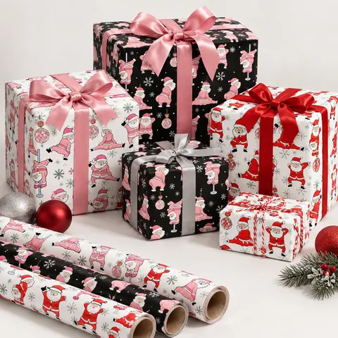 Funny Santa Dancing Pole Wrapping Paper | Christmas Gift Wrap for White Elephant & Secret Santa | Holiday Presents Gift Exchange