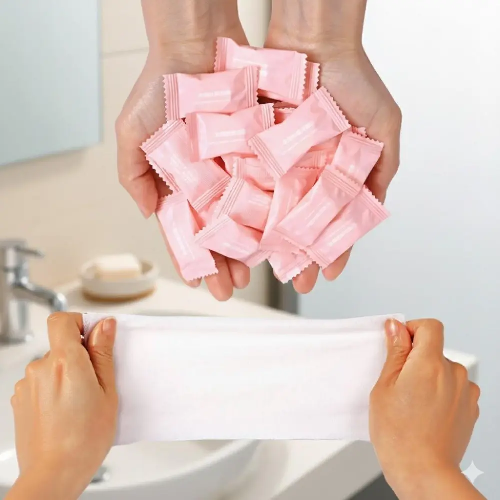 Compact Disposable Travel Towels - Ultra Soft, Thick Face Wipes for Outdoor, Camping, Gym. Individually Packed, Sanitary, for Emergency Kits, Daily Cleanup, Beauty & On-the-Go Hygiene.