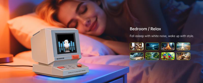 Divoom MiniToo Retro Pixel Bluetooth Speaker &ndash; 90s-Inspired PC Design,App Control, Alarm, White Noise, Retro Desk Portable Speaker for Music,Gaming Room Decor