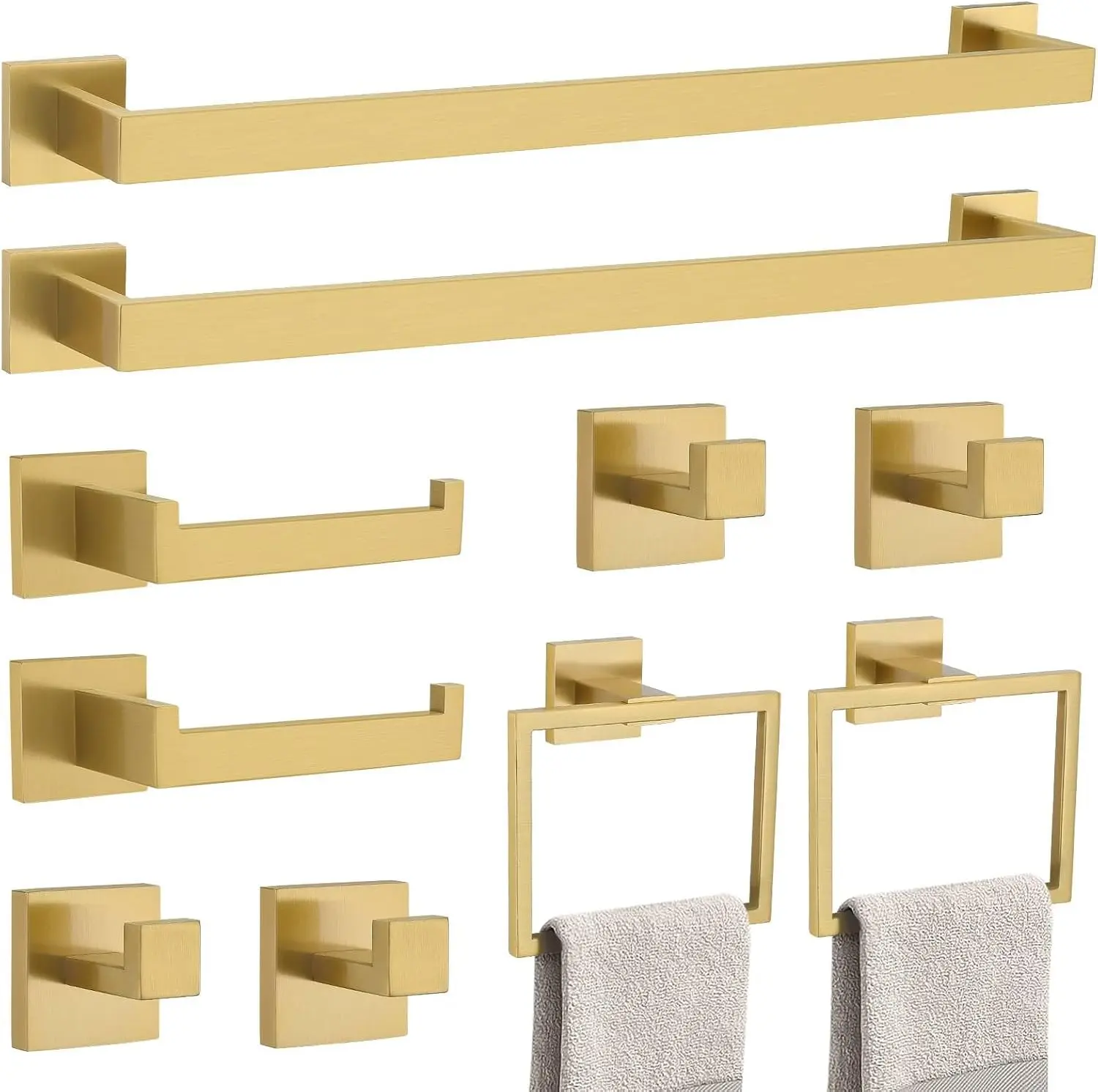 10- Bathroom Hardware Accessories Set-Brushed  Towel Bar, Holder & Racks-SUS304 Stainless Steel-Wall Mounted,23.6-Inch