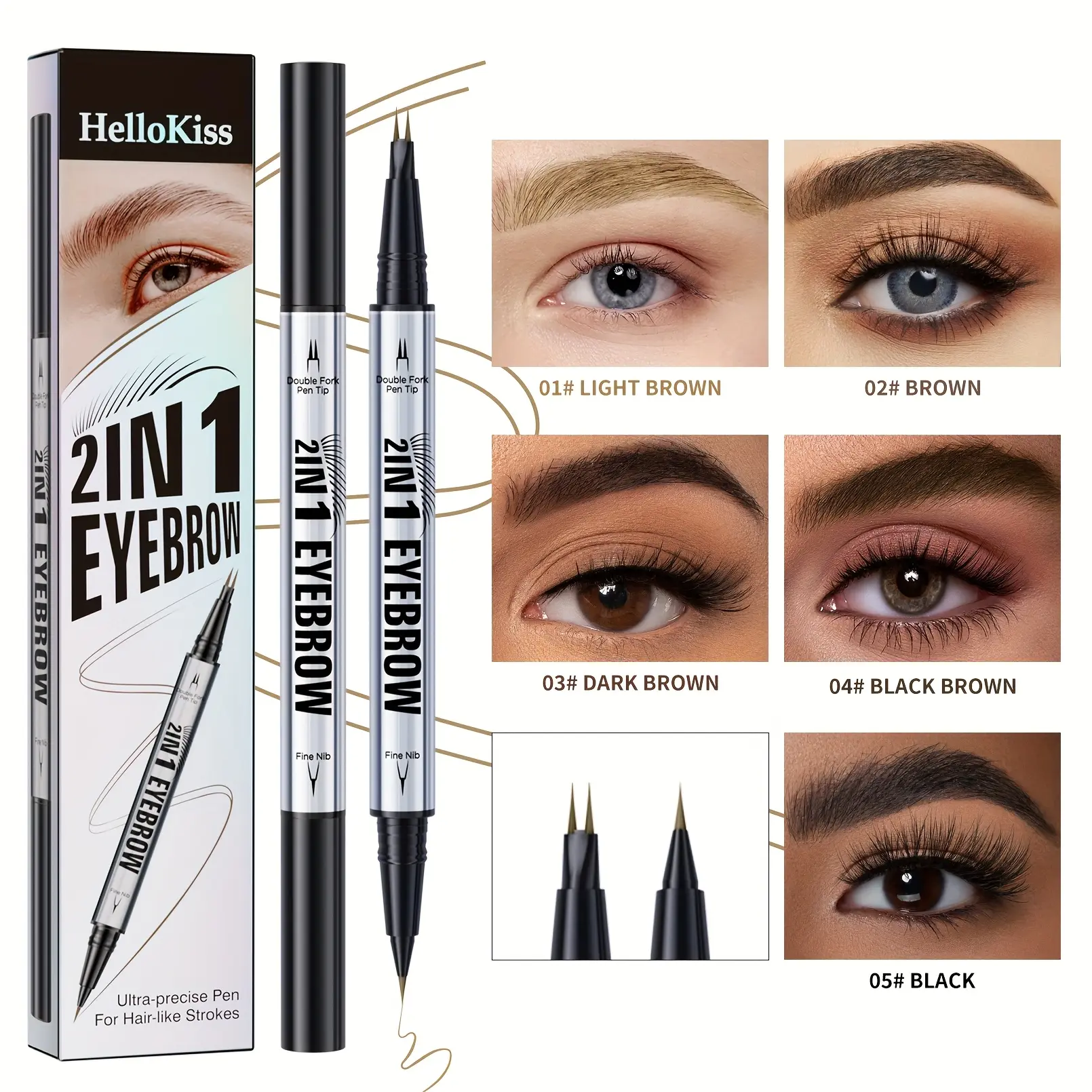 Luxury 2-in-1 Microblading Eyebrow Pen Cosmetic, Micro Fork Tip, Precision Brush, Waterproof Makeup Eyebrow Enhancer for Precisely Sculpted Natural Hair Strokes, Precisely Sculpted Brows, 2 In 1 Eyebrow Pencils