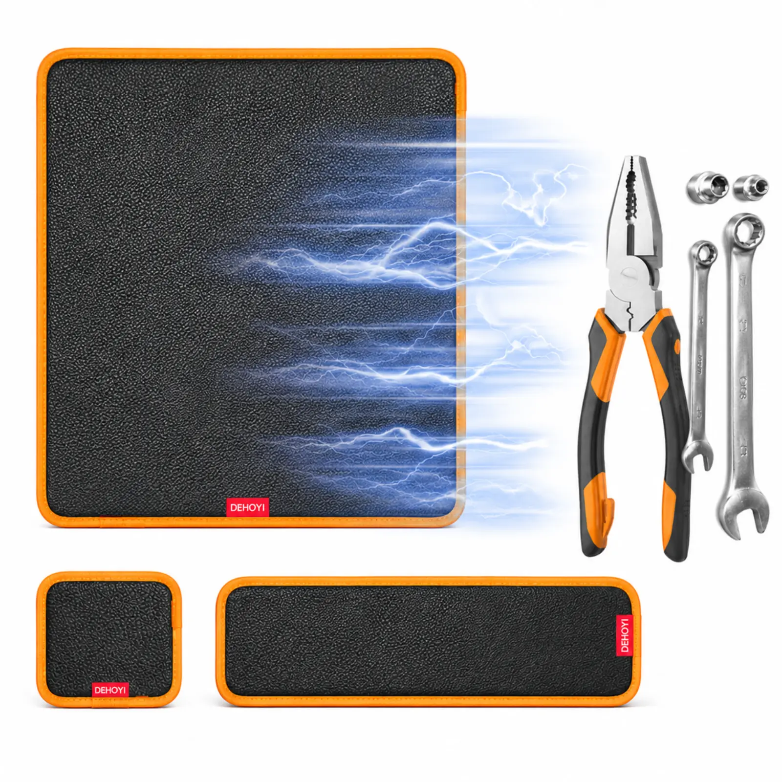 3-Piece Magnetic Tool Mat & Tray Holder - Magnetic Tool Tray, Flexible Magnetic Mat, PVC & Non-Slip for Garage, Workshop & Automotive Repair, Organize Wrenches, Screws, Bolts Efficiently, Ideal Father's Day Gift