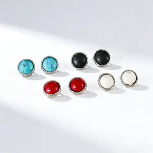 Vintage Turquoise Stud Earrings Set of 4 Pairs for Women Stackable Jewelry for Daily Wear Work Travel
