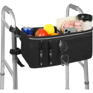 Walker Basket for Seniors, Walker Accessories, Folding Walker Bag with Large Capacity & Never Tipping Over,  - Black (Not Fit Rollator Walkers)