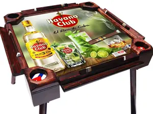 Mesa de Dominó Cubana con Diseño de Ron Havana Club, Mojito y Tabaco – Estilo Tropical, Plegable y Resistente . Mesa de Dominó