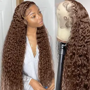 VRbest Chocolate Brown Deep Wave 13x6 HD Transparent Lace Front Wigs Brazilian Deep Curly Human Hair Wigs for Black Women Pre Plucked with Baby Hair 180% Denisty