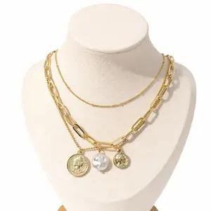 Karaz Luxe Layered Coin Charm Necklace 18K Gold Plated  Hypoallergenic Elegant Design Versatile Accessory