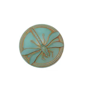 Czech Glass Turquoise Dragonfly Button 40mm - Art Nouveau Style Vintage Button