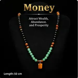 Money Attraction Necklace With GreenAventurine & Tiger Eye Pendant Healing Crystal Stone ，Anniversary, Vacation &Theme Parties Jewelry Charms Abundance Crystal bracelet，Long Chain，Sweater chain，Ideal Gift Jewelry for Men and Women