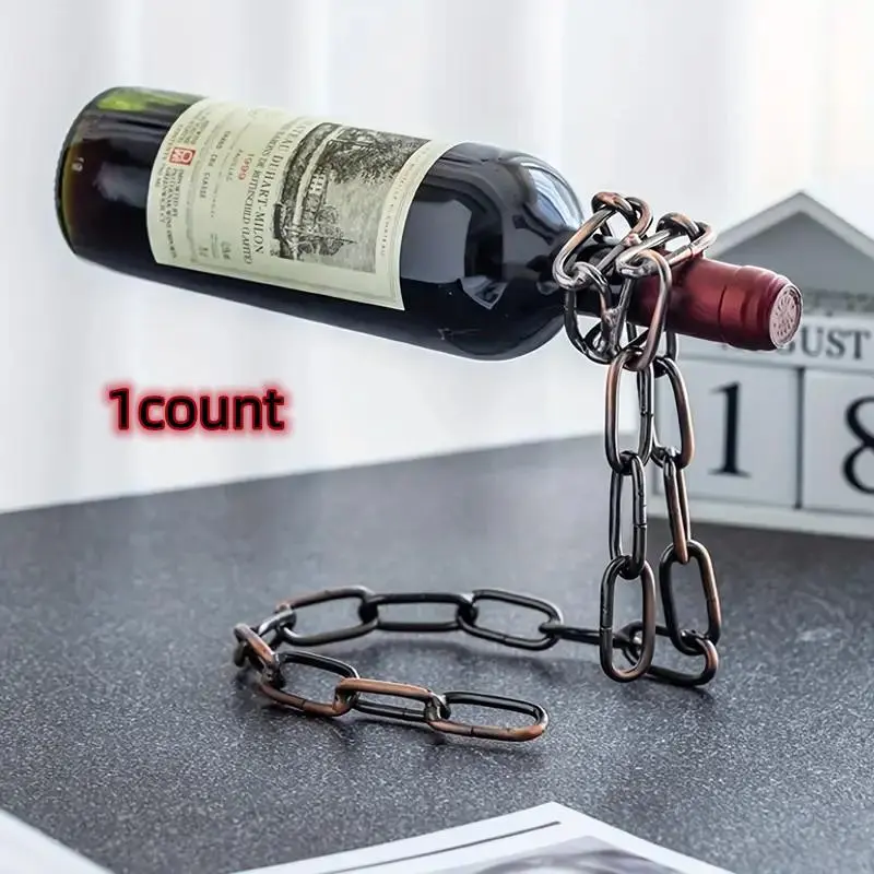 Creative Hanging Wine Bottle Rack, Modern Home Decor Accessory, Elegant Living Room Centerpiece, Iron Chain Wine Holder, Sturdy
