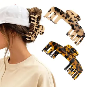 2 count Large Hat Claw Clips for Women, Trucker Hat Hair Clips for Baseball Cap, Acetate Tortoise Shell Non-Slip  Hold Hair Claw Clips, Fit for Thin Hair Hat Hairstyles, Gifts Hair Accessories